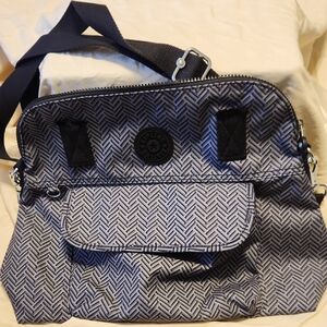 Kipling Herringbone Satchel in Black and Gray